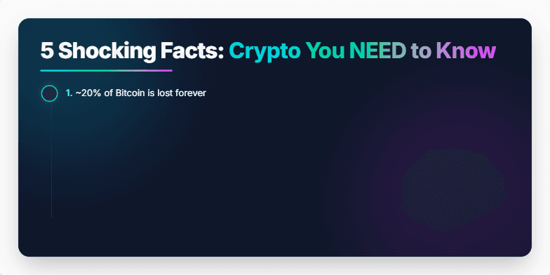 A slide with a dark background and neon accents showcasing '5 Shocking Facts: Crypto You NEED to Know'. Each fact is highlighted with an animated transition and a distinct neon color. Fragment #2