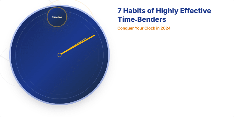 A stylized steampunk clock with bending hands and glowing cogs representing the 7 habits of highly effective time management. Fragment #2