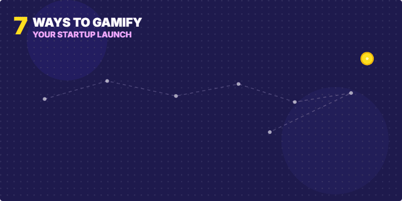 A slide showcasing 7 ways to gamify a startup launch.  Numbered nodes connected by a dynamic path display strategies like 'XP for Pre-Launch Actions,' 'Unlockable Badges,' and 'Referral Leaderboard.'  Micro-animations of spinning coins and a progress bar add to the energetic, game-like feel. Fragment #1