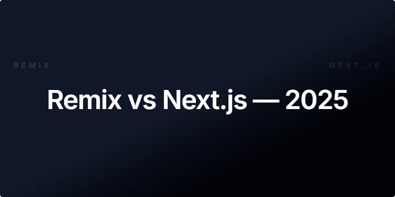 Title slide for a presentation titled 'Remix vs Next.js — 2025'. The background is dark with a subtle animated grid pattern. The speaker's name, Maya Patel, is listed at the bottom. Fragment #1