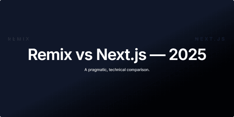 Title slide for a presentation titled 'Remix vs Next.js — 2025'. The background is dark with a subtle animated grid pattern. The speaker's name, Maya Patel, is listed at the bottom. Fragment #2