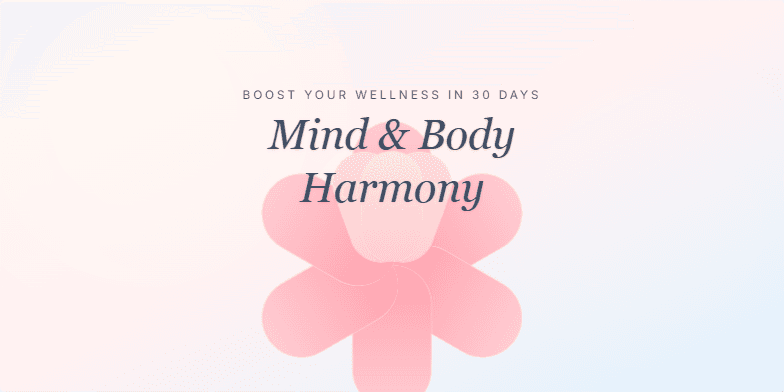 A calming gradient of sunrise colors forms the backdrop for a stylized lotus flower that slowly unfolds, revealing the title 'Boost Your Wellness in 30 Days: Mind & Body Harmony'.  Subtle pulsing light emanates from the center, enhancing the serene, hopeful, and inspiring atmosphere. Fragment #3