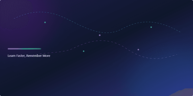 A slide titled 'Brain Hacks: Learn Faster, Remember More!' features vibrant neon accents against a dark indigo background. Kinetic typography animates the title, while minimalist icons illustrate memory techniques like spaced repetition, chunking, and active recall. Fragment #1