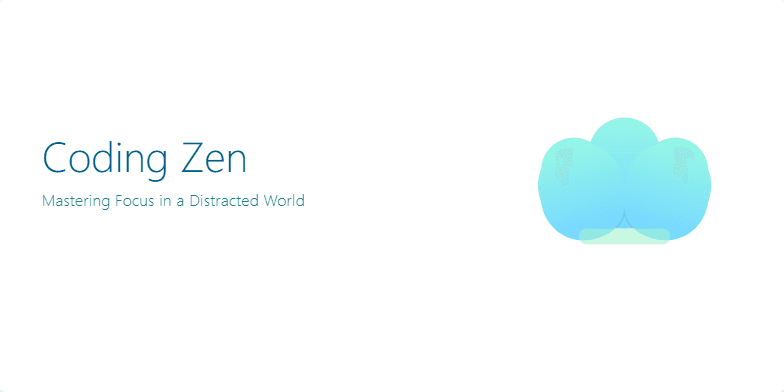 A minimalist slide with a calming blue-green gradient background. A stylized lotus flower unfolds in the center, with subtle animations of falling leaves. The title 'Coding Zen: Mastering Focus in a Distracted World' appears in an elegant sans-serif font. Fragment #2