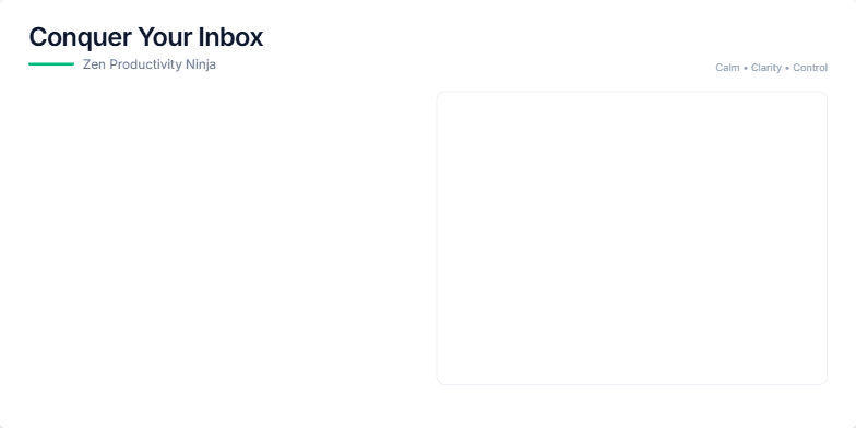 A minimalist slide with a stylized ninja throwing email icons into a shredder.  Text highlights productivity tips like the One-Touch Rule and 2-Minute Rule, promoting a calm and controlled approach to inbox zero. Fragment #1