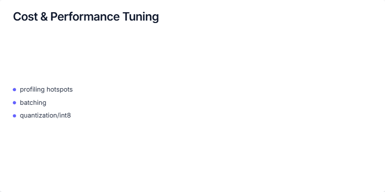 Slide depicting the relationship between cost and latency, highlighting the sweet spot where optimal balance is achieved through various performance tuning strategies. Fragment #2