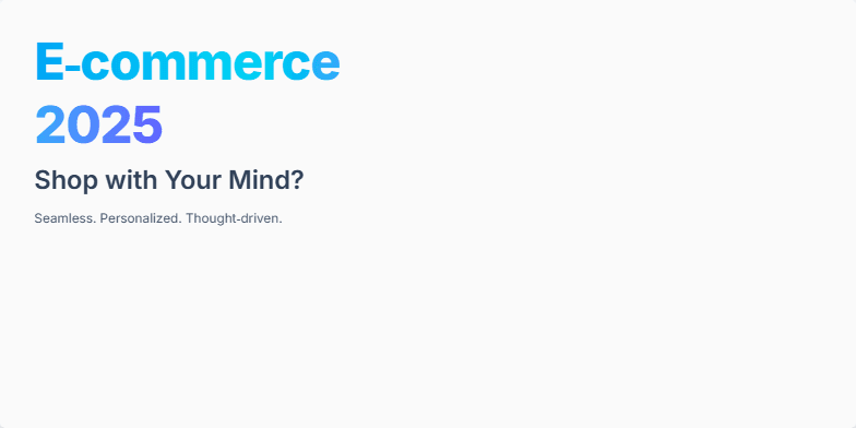 A futuristic holographic interface displaying product options with thought bubbles transforming into purchase confirmations, representing the concept of mind-controlled shopping in the future of e-commerce. Fragment #1