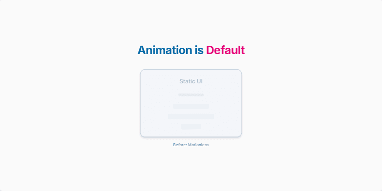 A slide comparing static UI elements with animated UI elements. The animated side showcases subtle movements, gradient shifts, and scaling effects, highlighting the automatic application of animations for enhanced user experience. Fragment #2