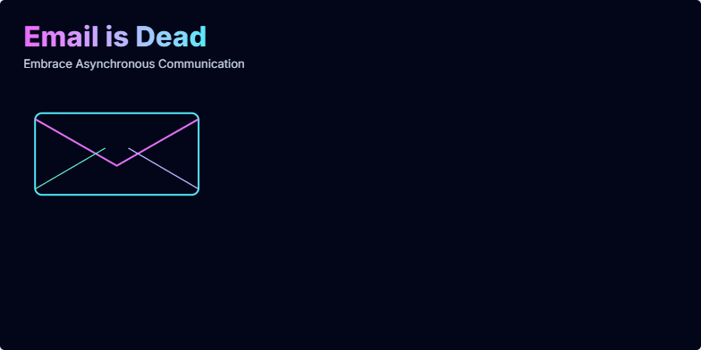 A futuristic slide with a shattering email icon and logos for Slack, Asana, and Loom, promoting asynchronous communication. Fragment #1