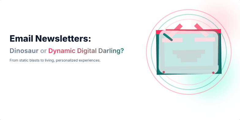A slide with a vibrant coral and teal color scheme. A pixelated email icon morphs into a sleek, modern design. Animated text highlights benefits like personalization and automation. Fragment #1