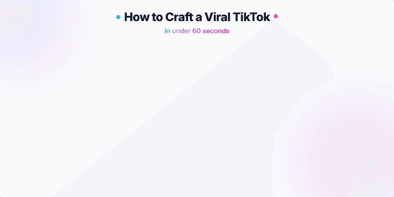 A vibrant slide illustrating the framework for creating a viral TikTok video in under 60 seconds. A colorful timeline breaks down the key elements: Hook, Pattern + Tension, Payoff & Proof, and CTA + Loop. Animated dots and a dynamic progress bar emphasize the fast-paced nature of the platform. Fragment #1