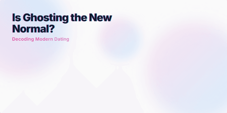 A vaporwave-themed slide with pastel pink and blue gradients, glitching text that reads 'Is Ghosting the New Normal? Decoding Modern Dating,' stylized silhouette figures, and animated ghost icons. Short quotes about ghosting fade in and out, emphasizing the emotional impact. Fragment #1