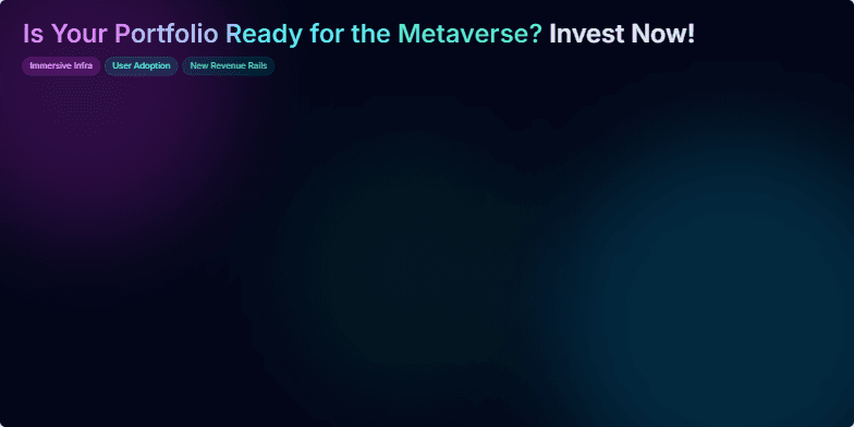 A futuristic slide promoting metaverse investment. Glowing charts on a dark background illustrate growth potential, with interactive elements revealing data points on hover. The vibrant design and clear call to action encourage viewers to explore metaverse investment opportunities. Fragment #1