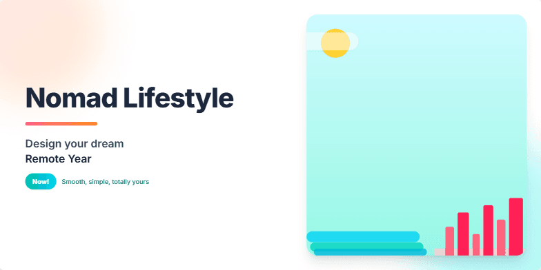 A slide promoting the nomad lifestyle with a title 'Nomad Lifestyle: Design Your Dream Remote Year Now!', warm colors, and imagery suggesting travel and freedom. Fragment #2