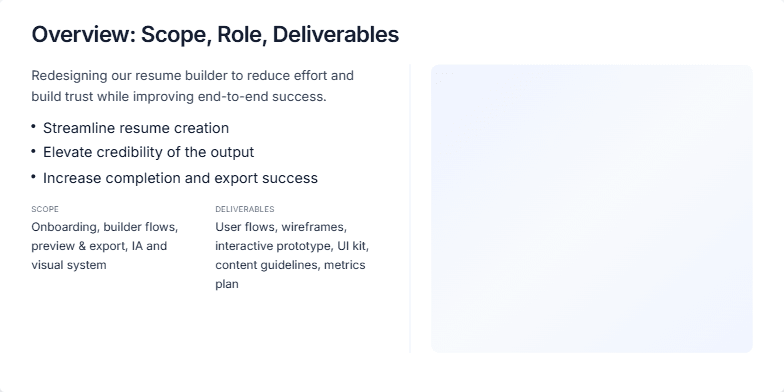A slide displaying key performance indicators with target values and a list of next steps for product improvement, including a call to action to view a prototype. Fragment #2
