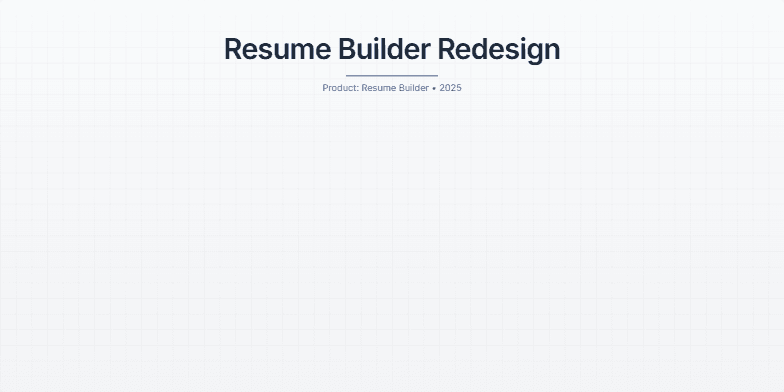 Slide showcasing the minimalist redesign of a resume builder application, featuring mockups on desktop, laptop, and phone, with a calm and premium aesthetic. Fragment #2