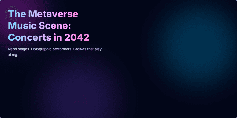 A futuristic concert scene in the metaverse, featuring holographic performers on a neon-lit stage with dynamic equalizer bars and vibrant background lighting. Fragment #1