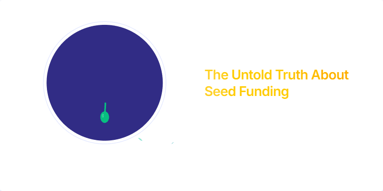A dark indigo slide titled 'The Untold Truth About Seed Funding' features a shimmering emerald seed growing into a plant, symbolizing the potential of early-stage investment.  Three key insights about seed funding are listed beside the animation. Fragment #1