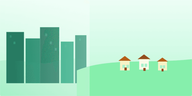 A stylized keyhole reveals a sunlit living room against a tranquil green backdrop, symbolizing unlocking your dream home and finding zen in the real estate jungle. A cityscape transitions to a peaceful suburban neighborhood, emphasizing the escape from chaos to calm. Fragment #2