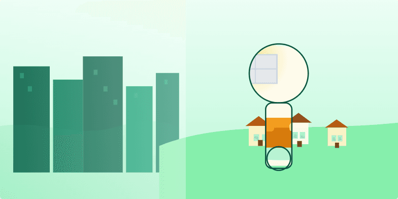 A stylized keyhole reveals a sunlit living room against a tranquil green backdrop, symbolizing unlocking your dream home and finding zen in the real estate jungle. A cityscape transitions to a peaceful suburban neighborhood, emphasizing the escape from chaos to calm. Fragment #3
