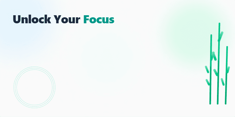 A calming slide with blue and green hues, featuring rippling water, swaying bamboo, and an unfolding lotus flower. The title 'Unlock Your Focus' and the subtitle 'Zen-like productivity in 7 Days' promise a transformative journey to effortless focus. Fragment #1