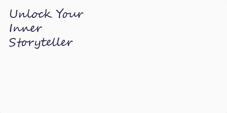 A slide titled 'Unlock Your Inner Storyteller: Craft Compelling Narratives' with a deep blue background and warm gold accents. The title is in a handwritten script font. A curved line illustrates the narrative arc with points labeled 'Hook,' 'Stakes,' 'Turning Point,' and 'Resolution.'  A quill and ink animation adds a dynamic element, and delicate floral accents enhance the visual appeal. Fragment #1