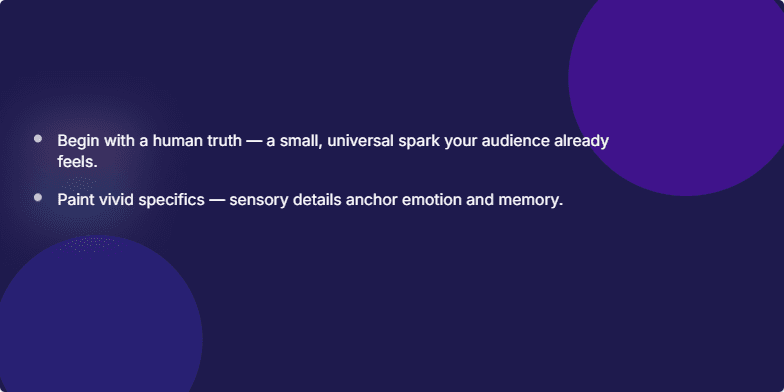 A slide with a deep indigo background and the title 'Unlock Your Inner Storyteller: Craft Narratives That Captivate' in elegant script. Key points are highlighted with subtle watercolor animations, and the minimalist design emphasizes clarity. Fragment #3