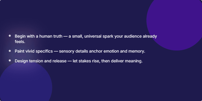 A slide with a deep indigo background and the title 'Unlock Your Inner Storyteller: Craft Narratives That Captivate' in elegant script. Key points are highlighted with subtle watercolor animations, and the minimalist design emphasizes clarity. Fragment #4