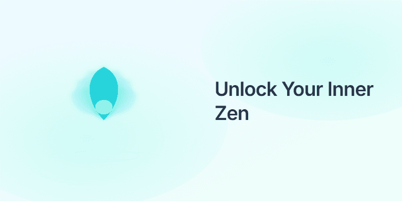 A tranquil gradient of blues and greens forms the backdrop. A stylized lotus flower blooms gently in the center left. The title 'Unlock Your Inner Zen: Mindfulness for the Modern Hustle' appears on the right, followed by interactive keywords 'Pause, Breathe, Focus', and a concluding message promoting a calm mind in a busy world. Fragment #3