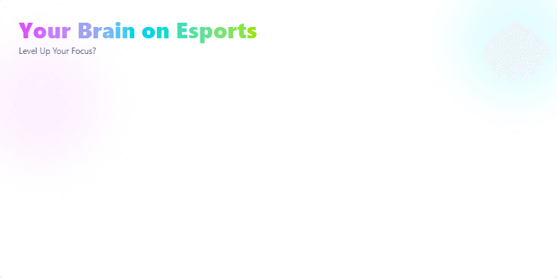 Cyberpunk-style visualization of a brain with animated neurons and hotspots highlighting areas related to esports cognitive benefits. Metrics like reaction time, strategic thinking, and hand-eye coordination are displayed with progress bars. Fragment #1