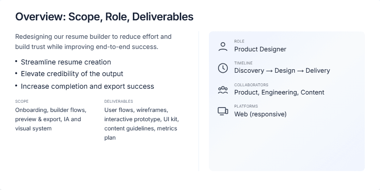 A slide displaying key performance indicators with target values and a list of next steps for product improvement, including a call to action to view a prototype.