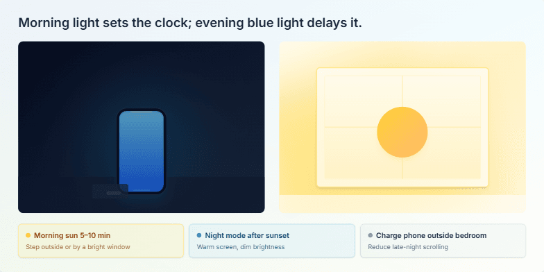 A bar chart visualizing recommended sleep durations for teens (8-10 hours), adults (7-9 hours), and older adults (7-8 hours). Each age group is represented by a color-coded bar on a scale of 0-12 hours.