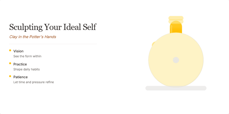 A calming image of hands gently shaping a figure on a potter's wheel, set against a warm, earthy backdrop. It symbolizes the process of self-improvement and personal growth.